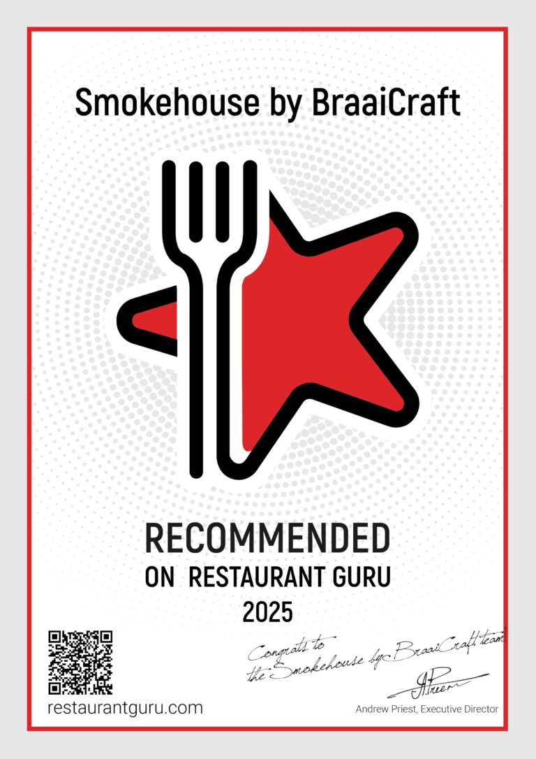BraaiCraft Smokehouse Gurgaon recommended on Restaurant Guru 2025 official award badge with QR code